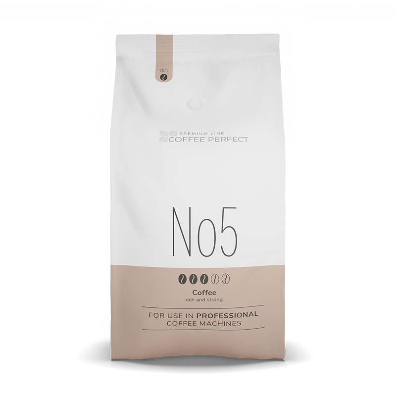 Verpackung der Coffee Perfect Premium Line No.5 Kaffeemischung mit kraeftigem und aromatischem Geschmack.